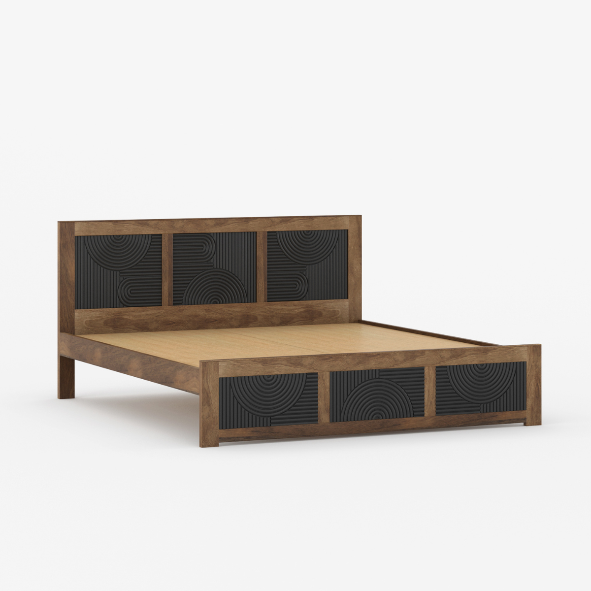 Renova Geometric Solid Wood Bed with Headboard